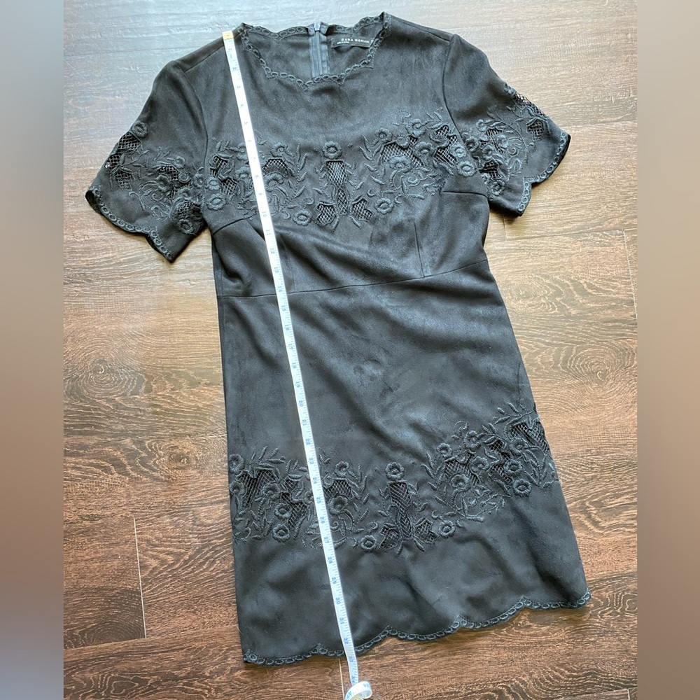 ZARA - Black floral embroidered suede effect dress w/scalloped hem Size:… - Picture 12 of 14